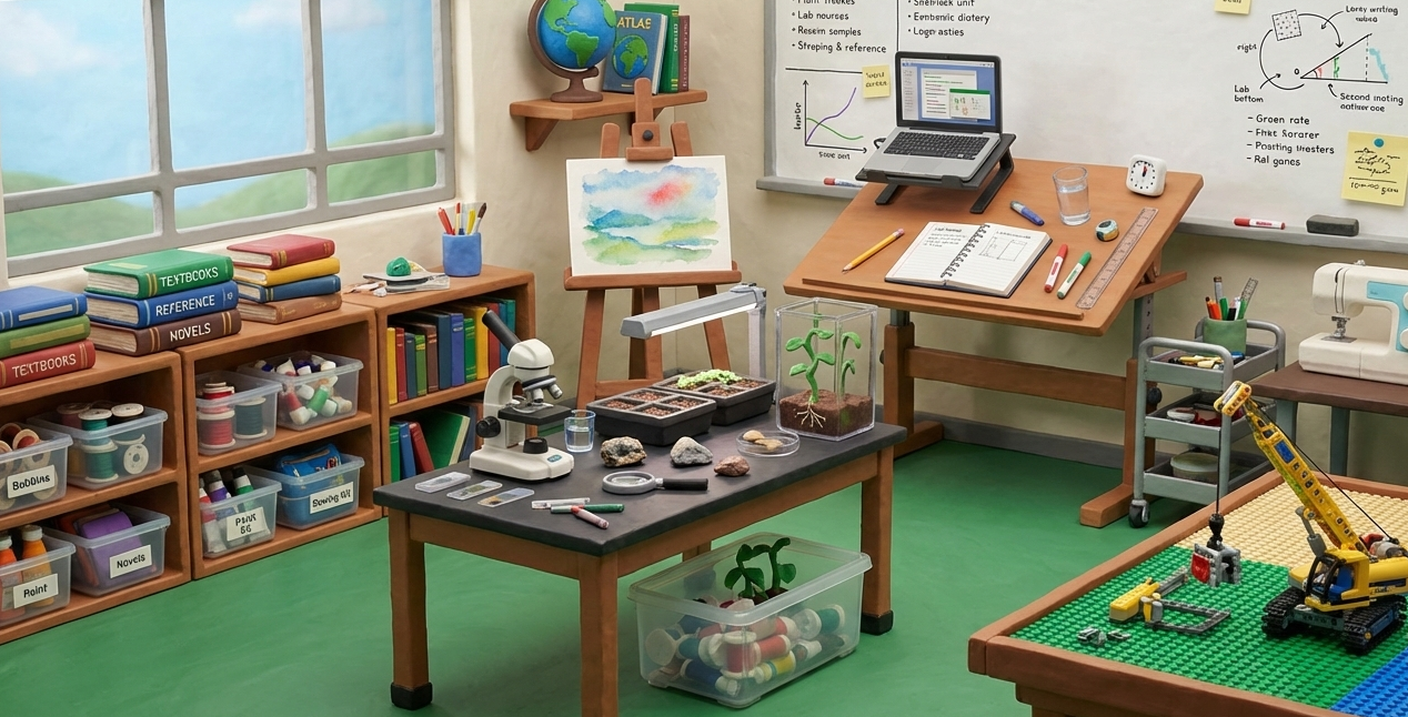 Cozy homeschool room during spring cleaning